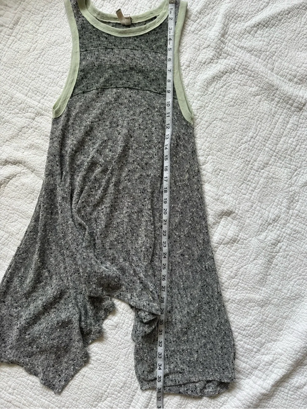 We the Free Gray Speckled Knit Sleeveless Tunic with Mint Trim, OS